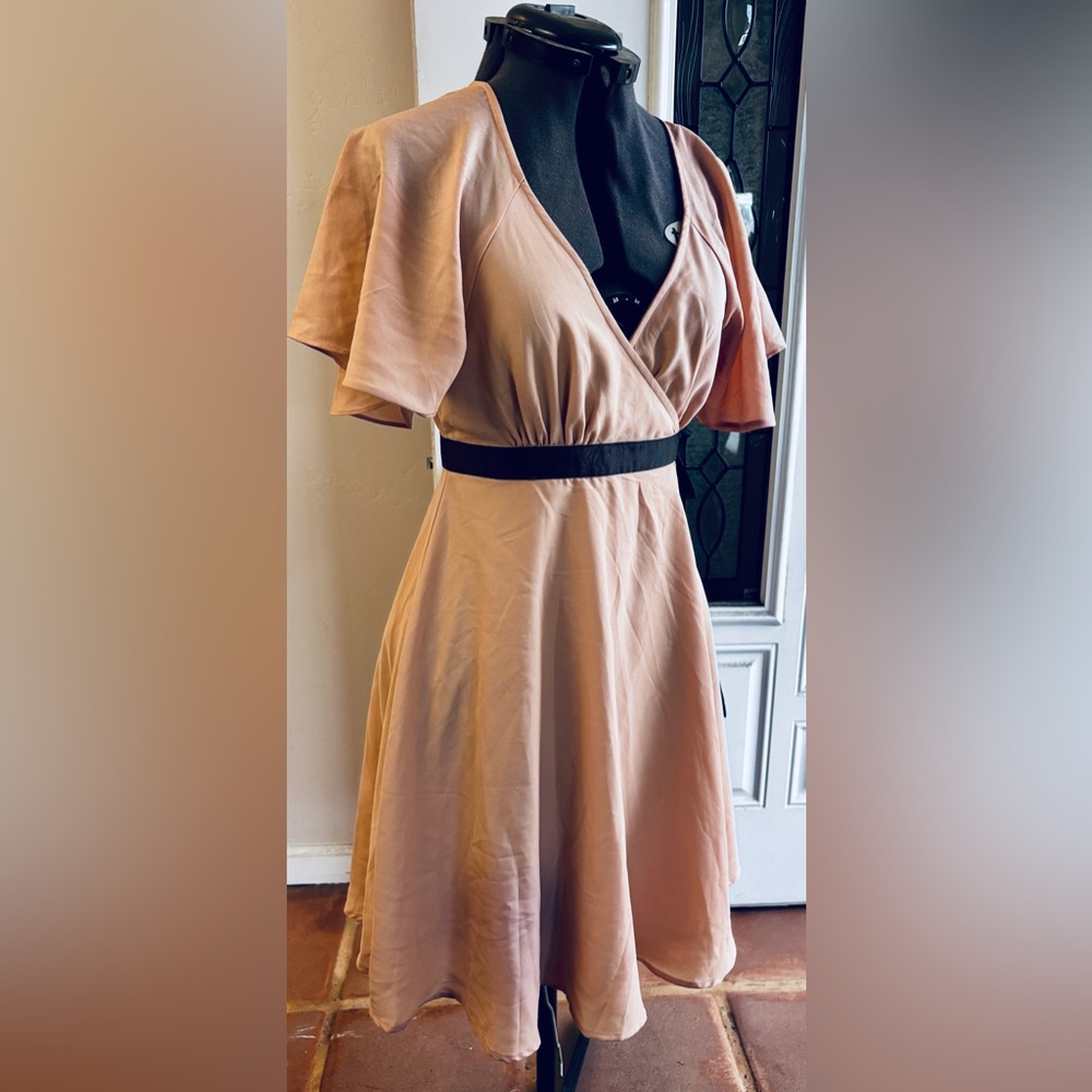 H&M Pale Pink Midi Dress with flutter sleeves size 6